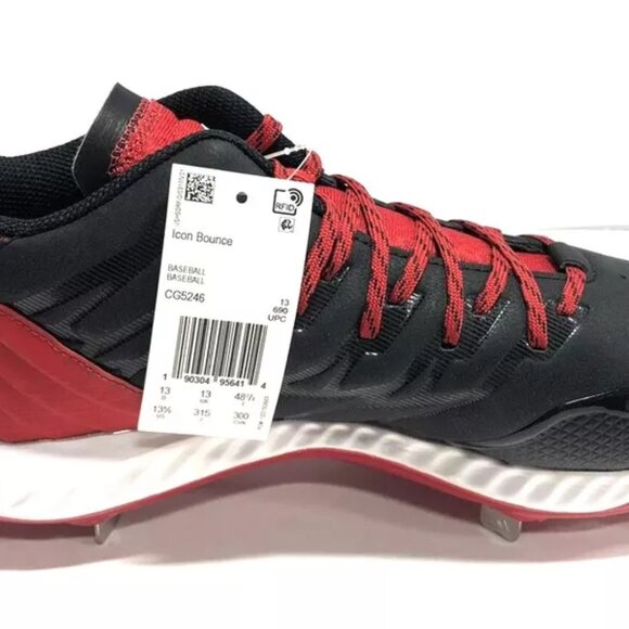 Adidas Men’s Icon Bounce Red/Black Baseball Cleats Size 13.5M - Picture 2 of 6